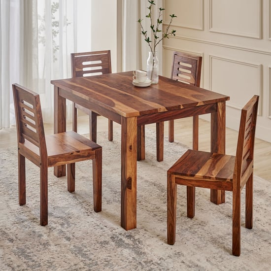 Adana Grand Sheesham Wood 4-Seater Dining Set with Chairs - Brown