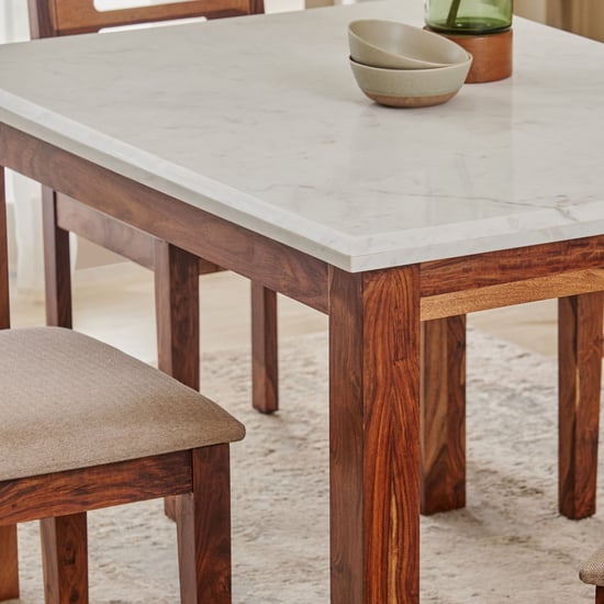 Adana Grand Marble Top 4-Seater Dining Set with Chairs - Brown and White
