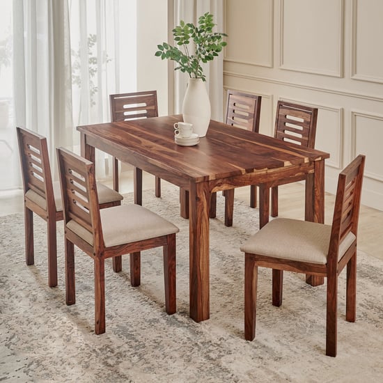 Adana Grand Sheesham Wood 6-Seater Dining Set with Chairs - Brown