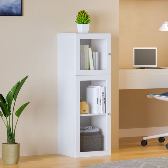 Helios Soho 2-Glass Door Book Cabinet - White