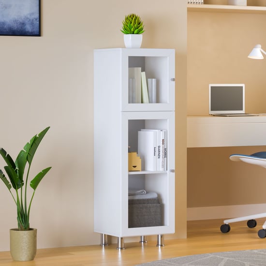 Helios Soho 2-Glass Door Book Cabinet with Legs - White