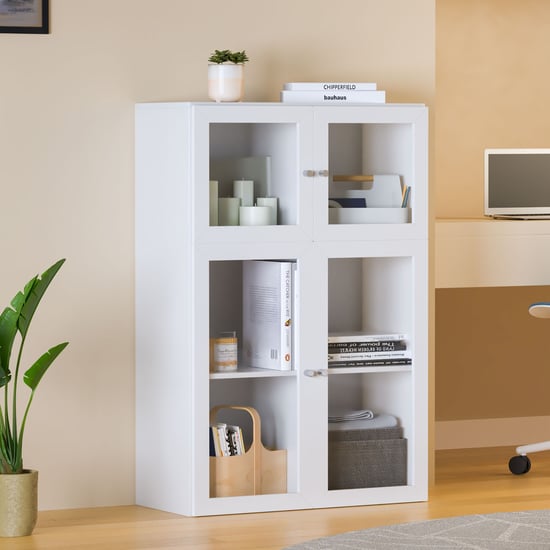 Helios Soho 4-Glass Door Book Cabinet - White