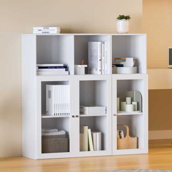 Helios Soho 3-Glass Door Book Cabinet - White