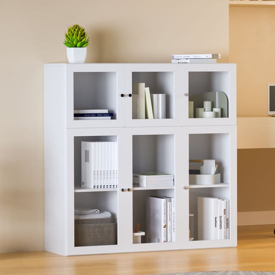 Helios Soho 6-Glass Door Book Cabinet - White