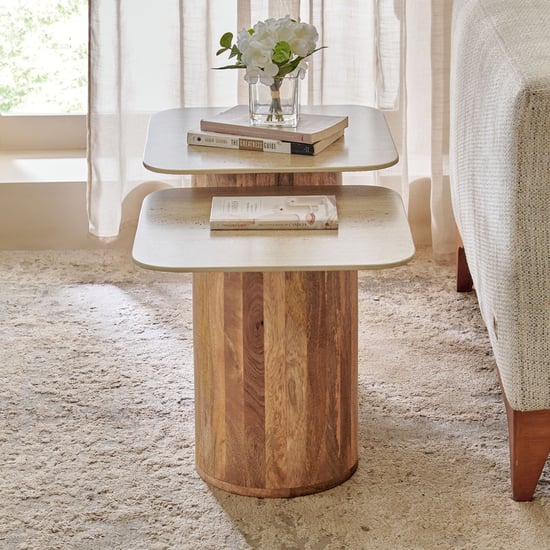 Corian Ceramic Top Nest of 2 Tables - Brown