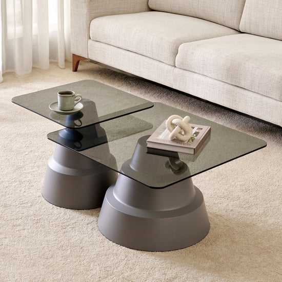 Nebulous Tempered Glass Top Set of 2 Nesting Coffee Tables - Grey