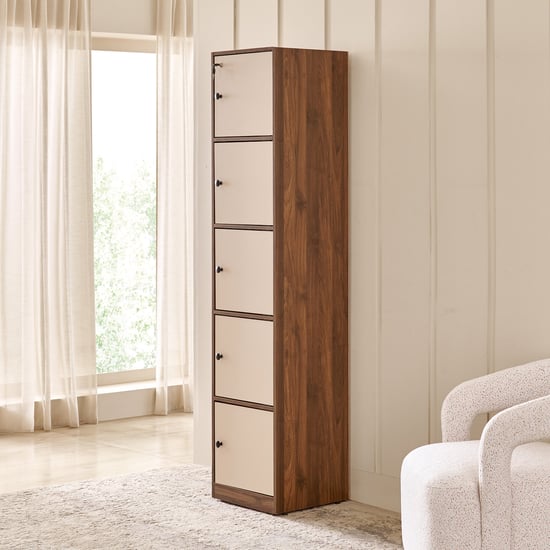 Addison 5-Tier Book Cabinet with Shutters - Beige