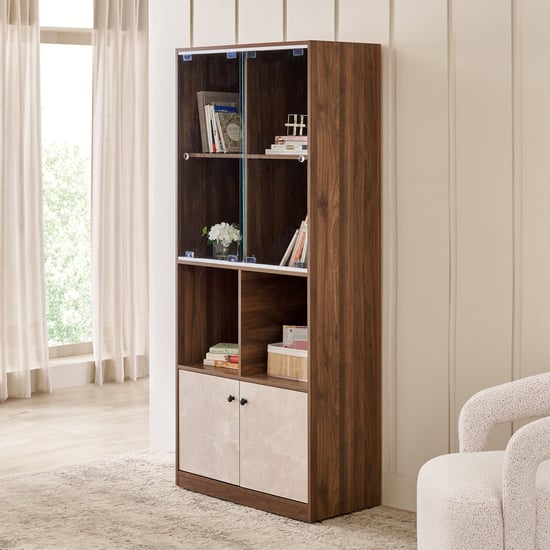 Addison 4-Tier Open Book Cabinet with Shutters - Brown