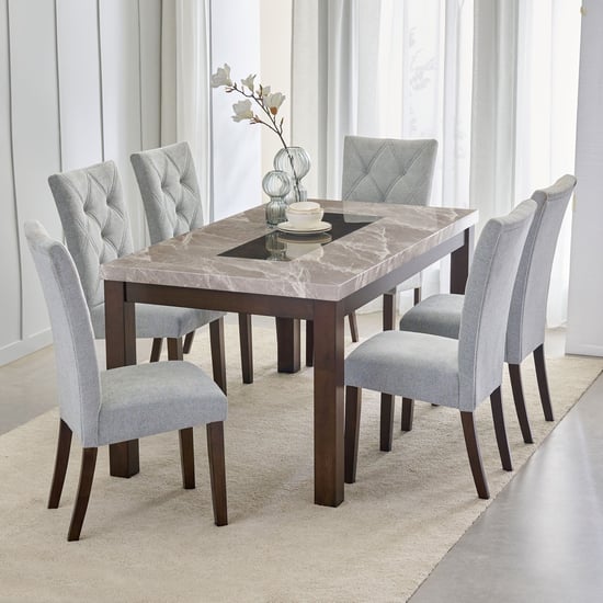 Harmony Sia Faux Marble Top 6-Seater Dining Set with Chairs - Grey