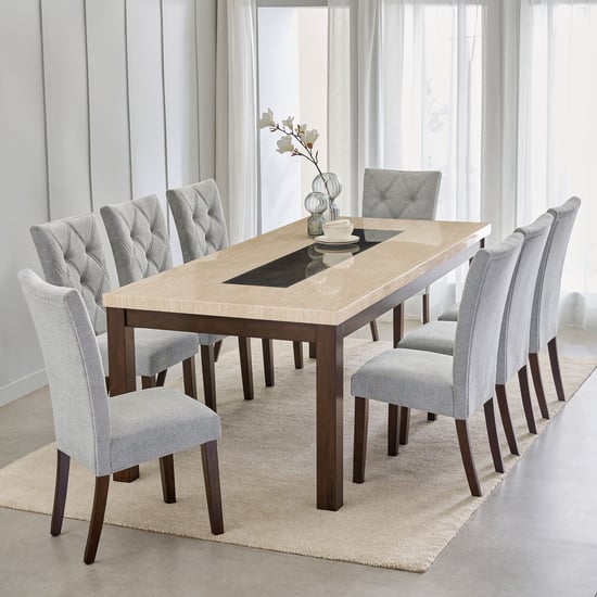 Harmony Sia Faux Marble Top 8-Seater Dining Set with Chairs - Beige