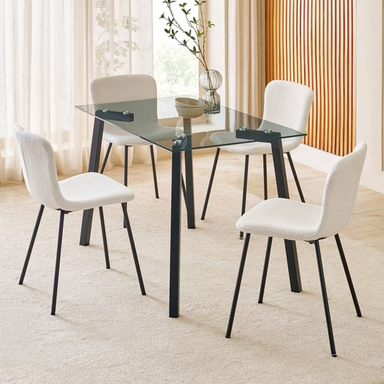 Helios Paul Tempered Glass Top 4-Seater Dining Set with Chairs - Beige