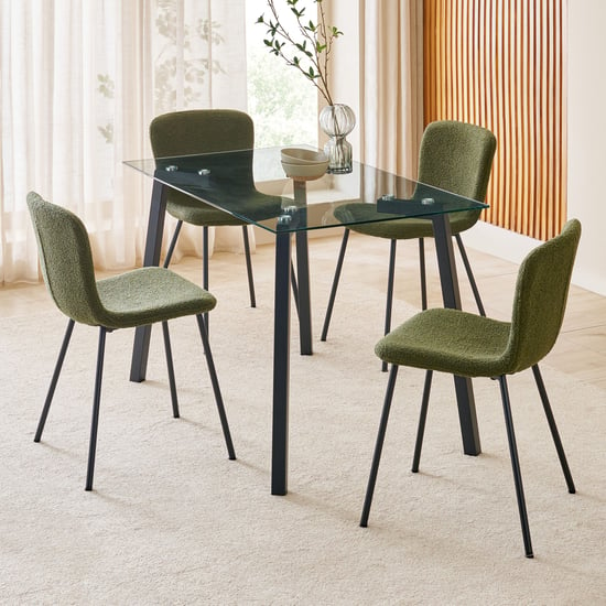 Helios Paul Tempered Glass Top 4-Seater Dining Set with Chairs - Green