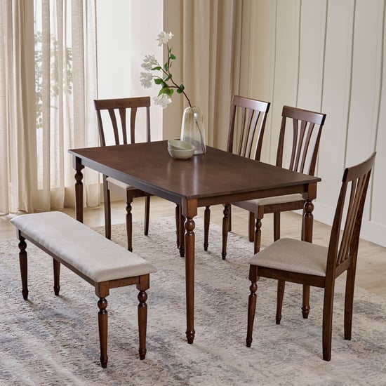 Helios Franklin Solid Wood 6-Seater Dining Set with Chairs and Bench - Walnut