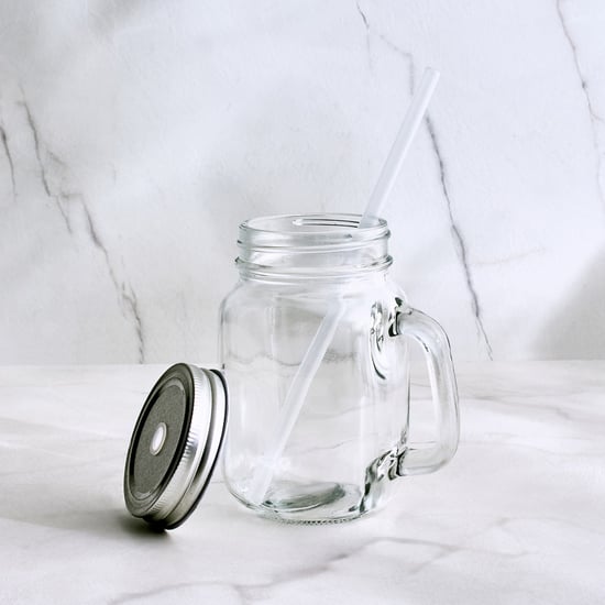 Marley Cuba Set of 4 Glass Mason Jar with Straw - 450ml