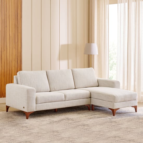 Quebec Fabric 3-Seater Sofa with Right Chaise - Beige