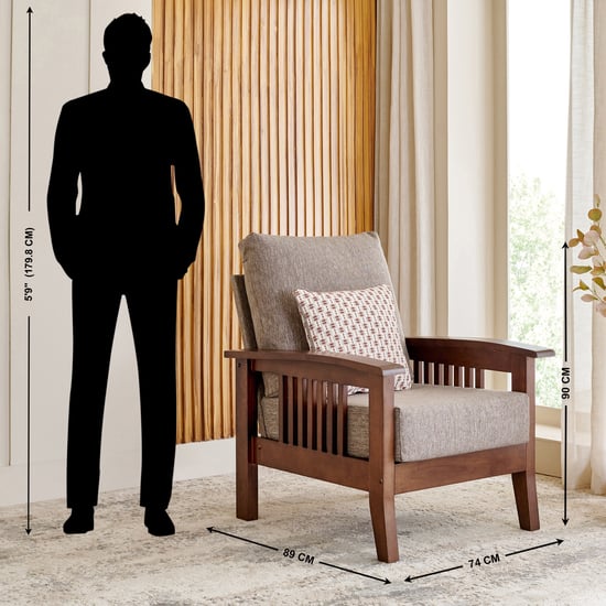 Abby Fabric 1-Seater Sofa with Cushion - Brown