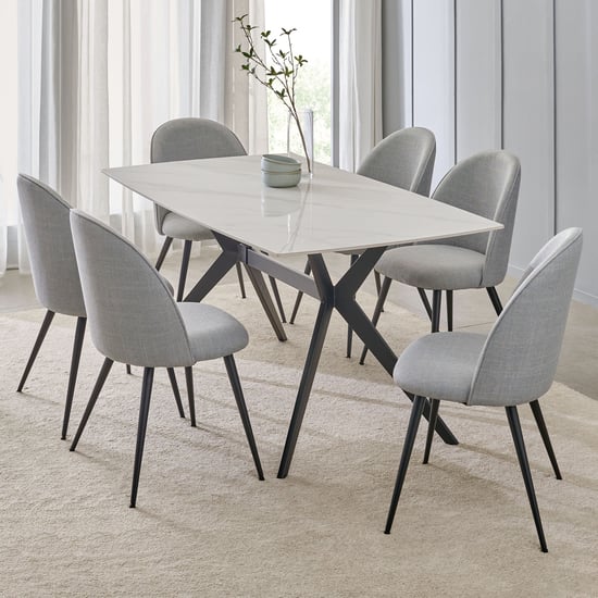 Rika Sintered Stone Top 6-Seater Dining Set with Chairs - White and Grey