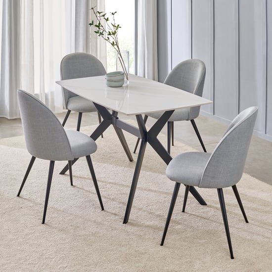 Rika Sintered Stone Top 4-Seater Dining Set with Chairs - White and Grey