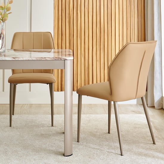 Glam Set of 2 Faux Leather Dining Chairs - Beige