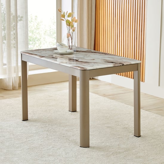 Glam Faux Marble Top 4-Seater Dining Table - Beige