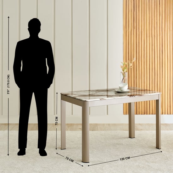 Glam Faux Marble Top 4-Seater Dining Table - Beige