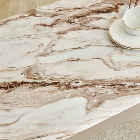 Glam Faux Marble Top 4-Seater Dining Table - Beige