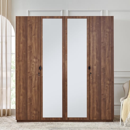 Hadley 4-Door Wardrobe with Mirrors - Brown