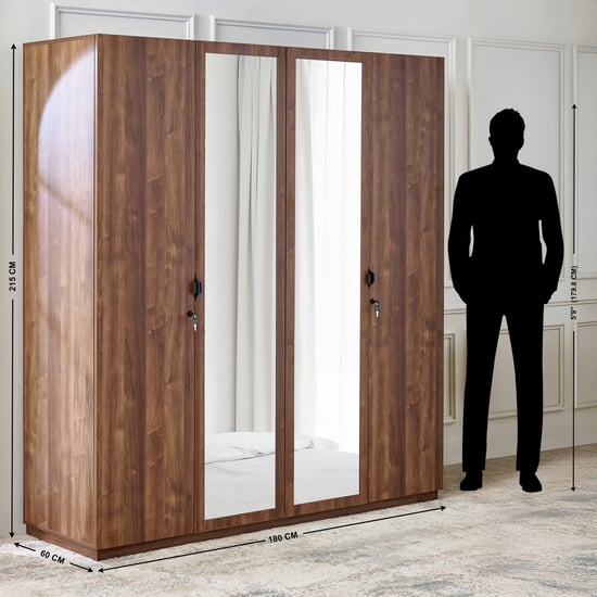 Hadley 4-Door Wardrobe with Mirrors - Brown