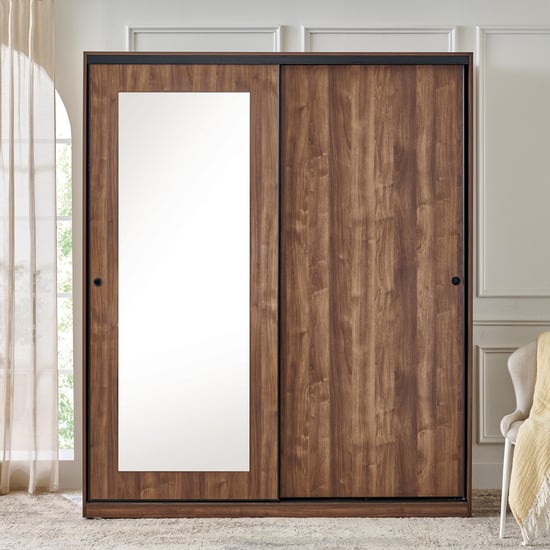 Hadley 2-Door Sliding Wardrobe with Mirror - Brown