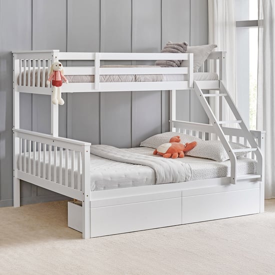 Helios Taylor Coupe Twin Solid Wood Bunk Bed with Drawers - White
