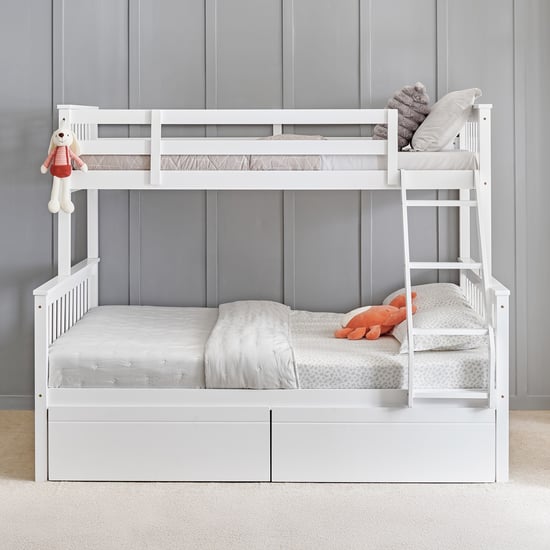 Helios Taylor Coupe Twin Solid Wood Bunk Bed with Drawers - White