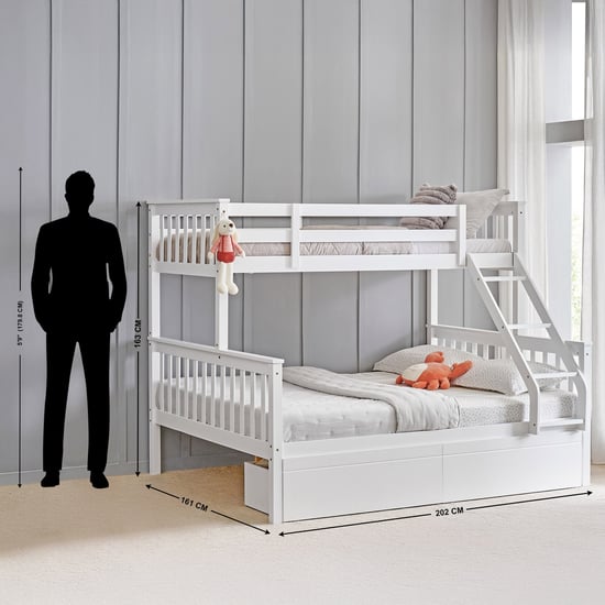 Helios Taylor Coupe Twin Solid Wood Bunk Bed with Drawers - White