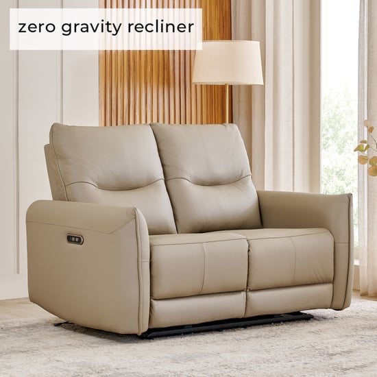 Carolyn Half Leather 2-Seater Zero Gravity Electric Recliner - Beige