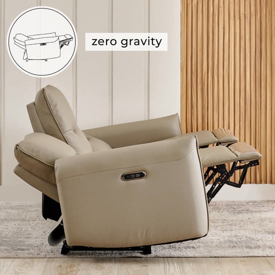 Carolyn Half Leather 3-Seater Zero Gravity Electric Recliner - Beige