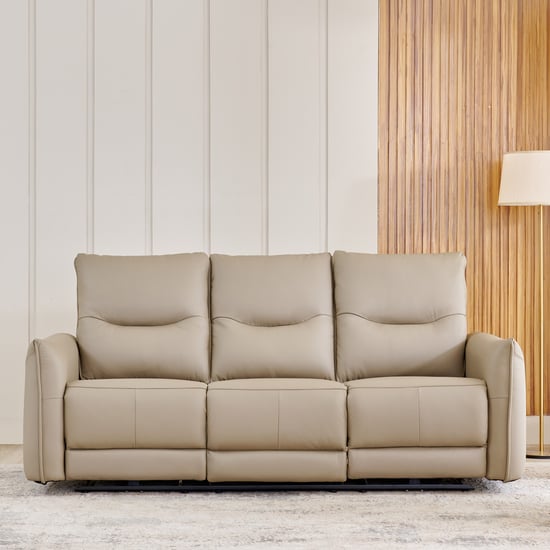 Carolyn Half Leather 3-Seater Zero Gravity Electric Recliner - Beige