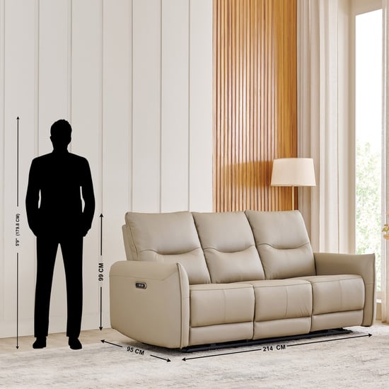 Carolyn Half Leather 3-Seater Zero Gravity Electric Recliner - Beige