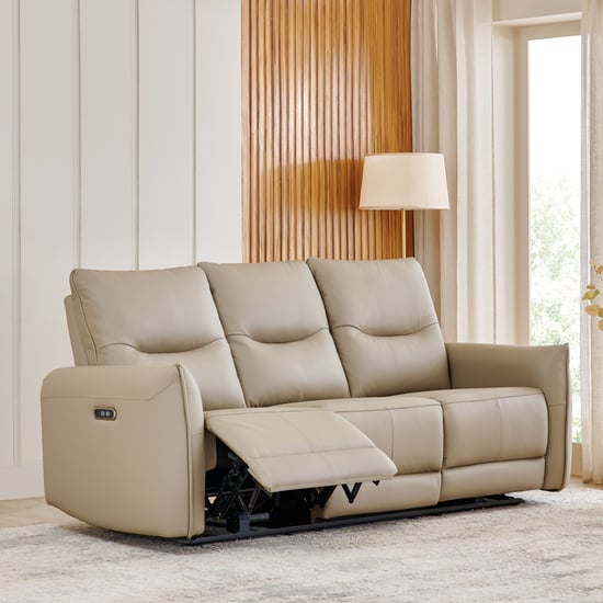 Carolyn Half Leather 3-Seater Zero Gravity Electric Recliner - Beige
