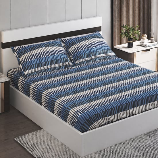 Juniper Stripe Printed 3Pcs Queen Bedsheet Set