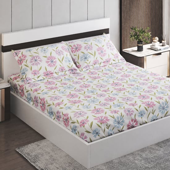 Juniper Stripe Floral Print 3Pcs Queen Bedsheet Set