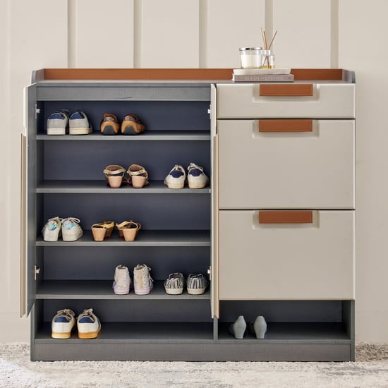 Tiffany 2-Door 26 Pairs Shoe Cabinet with Drawer - Grey