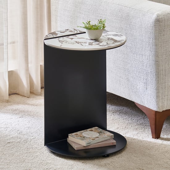 Amaze Sintered Stone Top Accent Table - Black