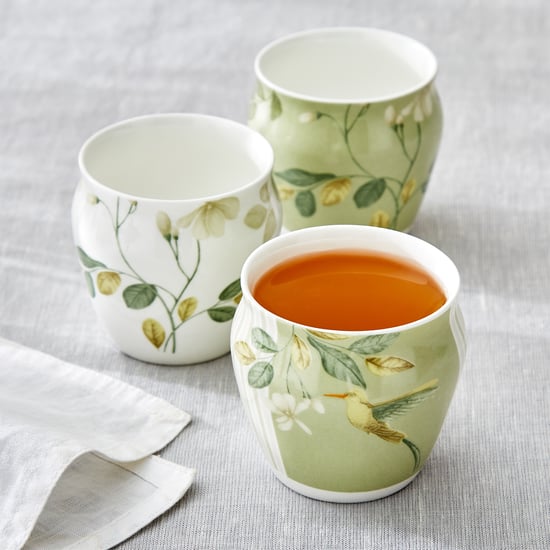 Mandarin Botanica Set of 3 Bone China Printed Kulhads - 240ml