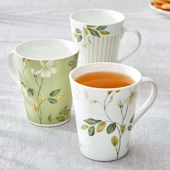 Mandarin Botanica Set of 3 Bone China Printed Coffee Mugs - 340ml