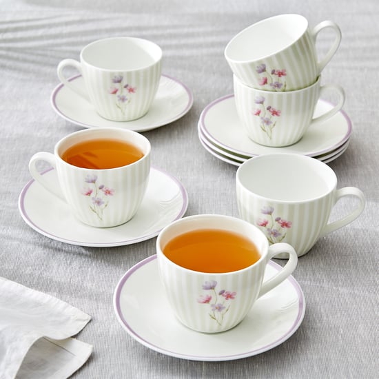 Mandarin Mystic Garden Set of 6 Floral Print Cup and Saucer - 210ml