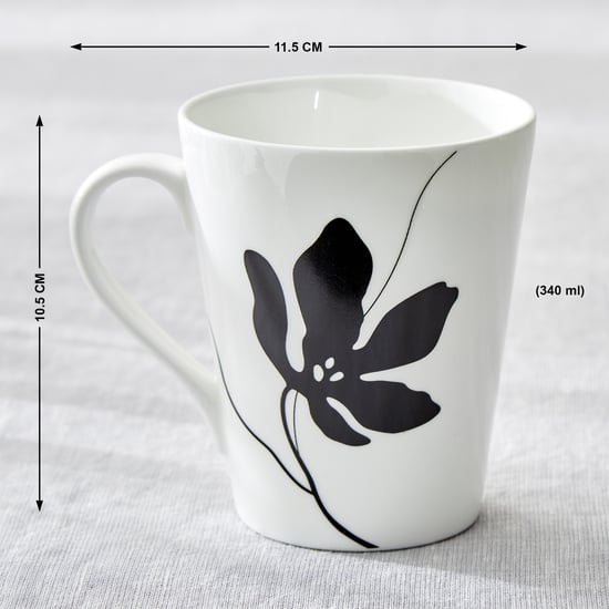 Mandarin Monochrome Set of 3 Bone China Printed Coffee Mugs - 340ml