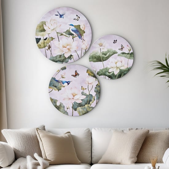 Brezza Set of 3 Canvas Lotus and Birds Picture Frames