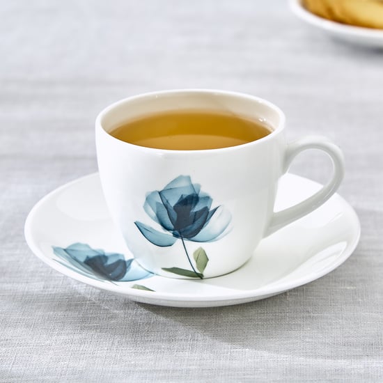 Lucas Cobalt Bone China Floral Print Cup and Saucer - 210ml