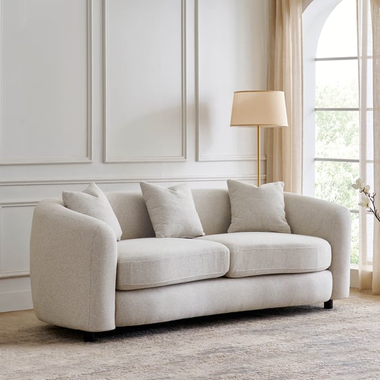 Saga Fabric 3-Seater Sofa with Cushions - Beige