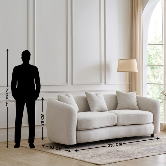 Saga Fabric 3-Seater Sofa with Cushions - Beige