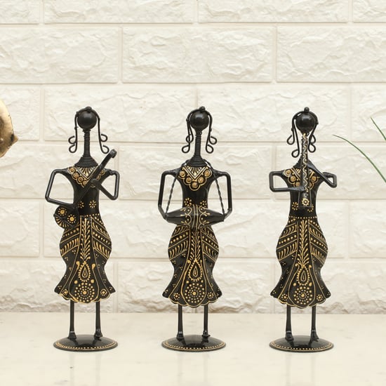 VEDAS Mystical Indiana Set of 3 Metal Musician Figurines
